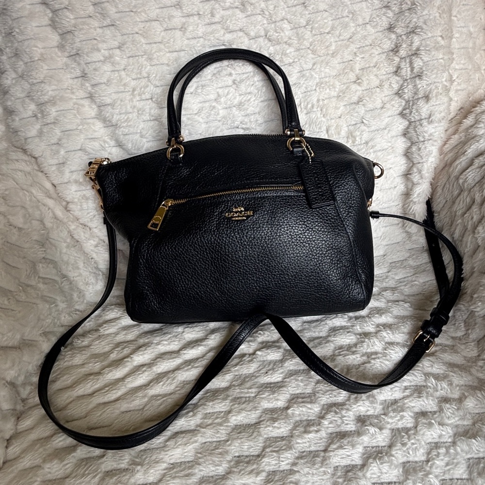 Coach New York Black Pebbled Leather Prairie Satchel Crossbody Gold Hardware - Picture 2 of 13